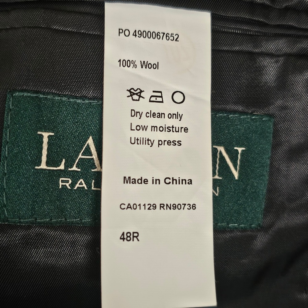 Lauren Ralph Lauren Mens 48R Wool‎ Blazer Charcoal Grey Sport Coat - Picture 9 of 9